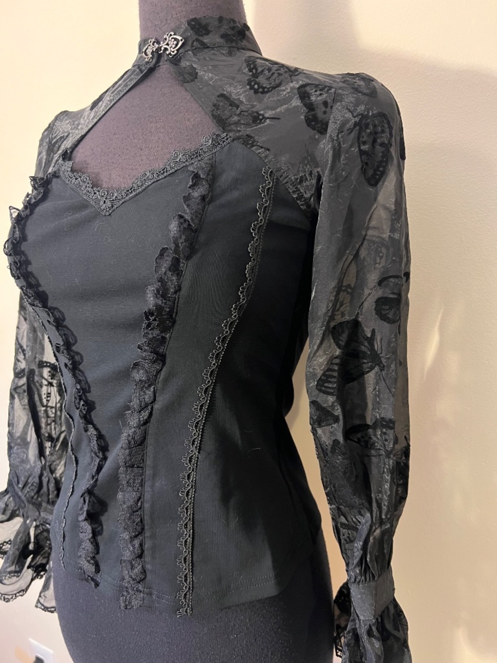 Dark in Love Gothic Victorian Butterfly Print Blouse - Picture 2 of 8